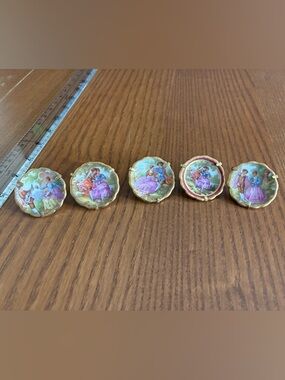 (Set of 5) Vintage Limoges Porcelaine D'Art Tiny Miniature Porcelain Plates